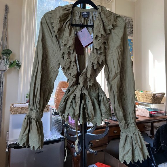 ETRO Asymmetric Trimmed Tie-waist Top in Green